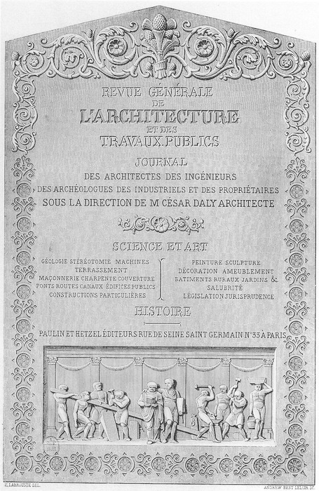 Abb. 1: Frontispiz der Revue générale de l’architecture et des travaux publics, tome 1, 1840.