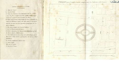 Abb. 10: Entwurf eines Bibliotheksneubaus für die Bibliothèque royale auf der Place du Carrousel von Antoine-François Mauduit, 1839.