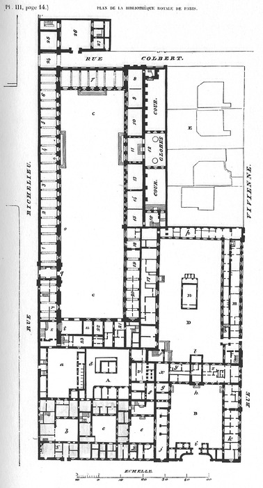 Abb. 4: Grundriss der Bibliothèque royale im Palais Mazarin nach León de Laborde, 1845.