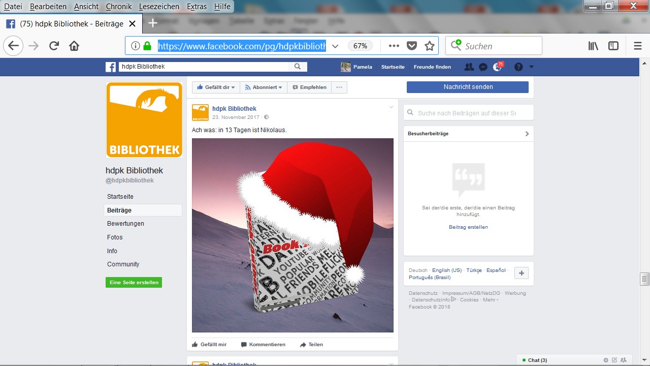 Nikolausposting für Facebook (Foto “Nikolaus”, zusammengestellt von Pamela Schmidt aus Fotos von Pixabay (Javier_Rodriguez (Buchcover), Noel_Bauza (Landschaft), Clker-Free-Vector-Images (Nikolausmütze))