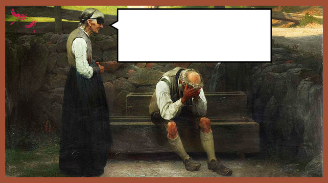 Social Media-Bildvorlage der DDB: Gemälde von Konrad Dielitz, Trostworte (Q50120344) und eine leere Sprechblase. (CC0)