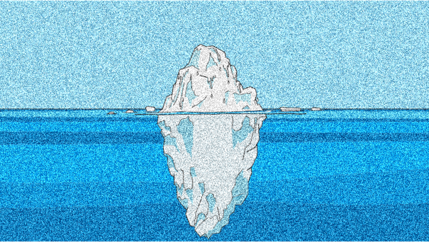 Graphische Darstellung eines Eisbergs in verschiedenen Blautönen mit visuellem Rauschen.