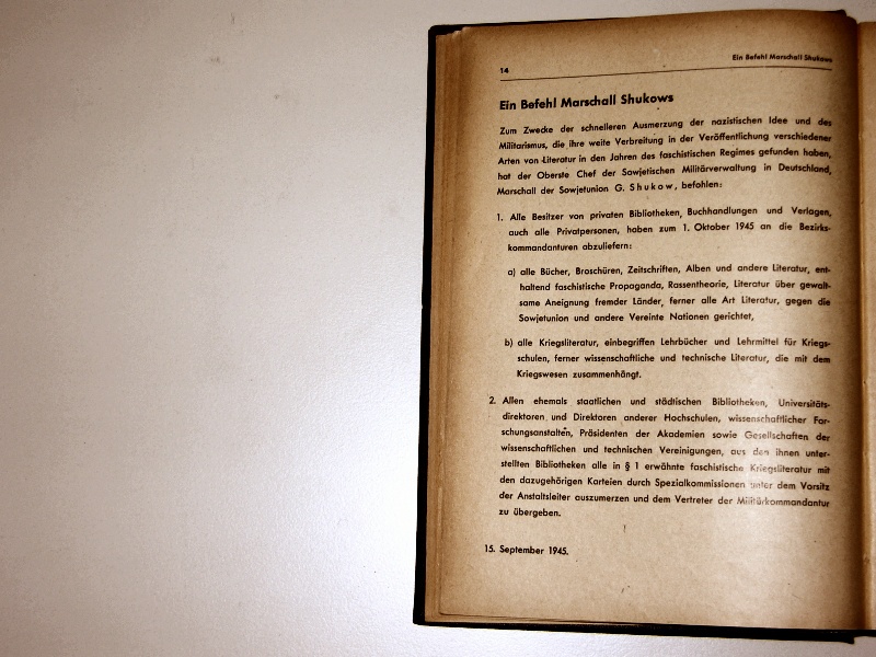 Der Shukow-Befehl vom September 1945 - abgedruckt in Der Volksbibliothekar