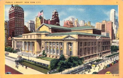 Ansichtskarte "Public Library, New York City" undatiert. Zum Vergrößern bitte dem Link folgen.